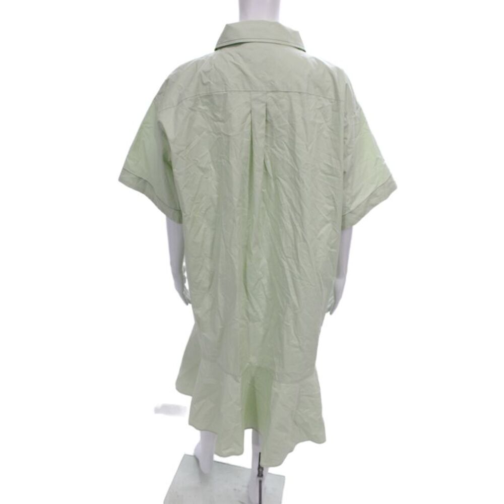 Sea Women Shirt Dress Green Cotton Collared Short Sleeve Midi Size XL_3
